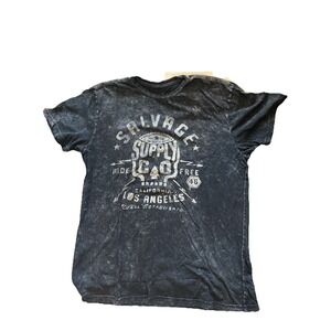 Salvage Supply Co Mens XXL‎ Black Acid Wash Graphic T-Shirt LA Biker Skull